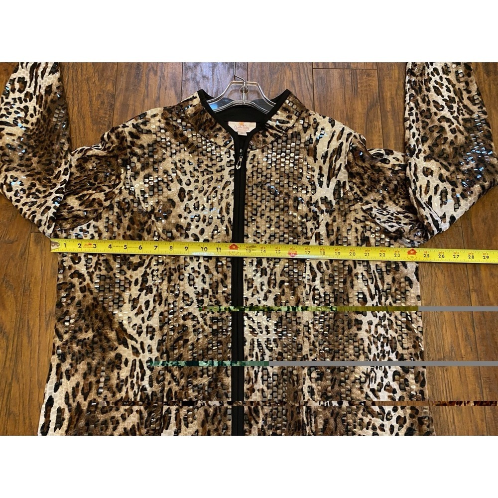 Quacker Factory Womens Jacket Sz 1X Plus Animal Print Leopard Sequin Zipper - Picture 9 of 9